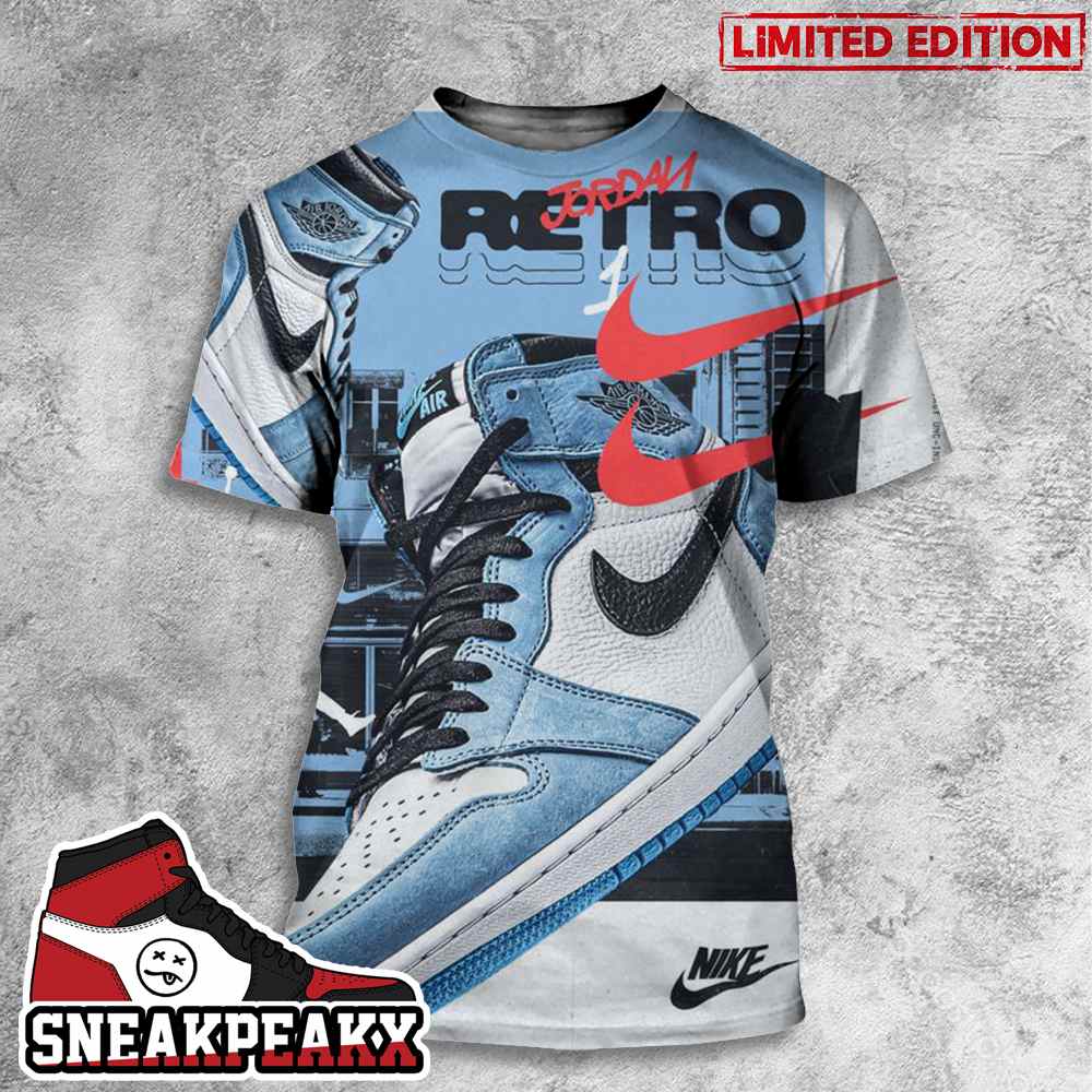 Air Jordan 1 Retro University Blue Sneaker 3D T-Shirt