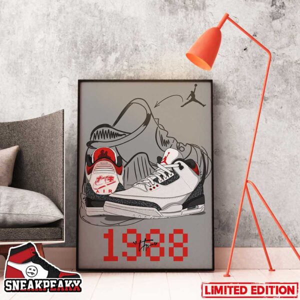 Air Jordan 3 Retro Fire Red Nike Sneaker Poster Canvas
