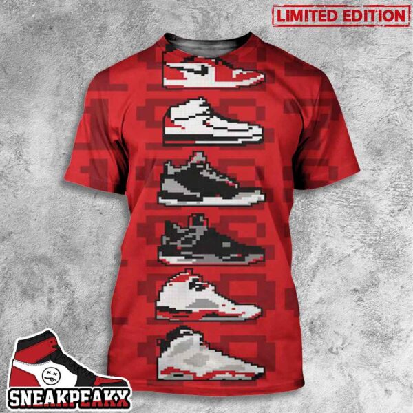 Air Jordan Sneakers Pixel 8 Bit Art 3D T-Shirt