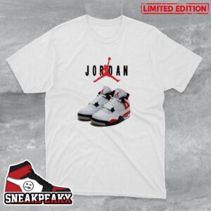 Nike Air Jordan 4 Red Cement White Fire Red Black Neutral Grey Sneaker T-Shirt