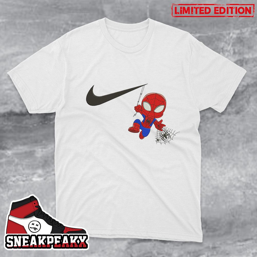 Peter B Parker Chibi Jump Across The Spider Verse x Nike Swoosh Logo T-Shirt