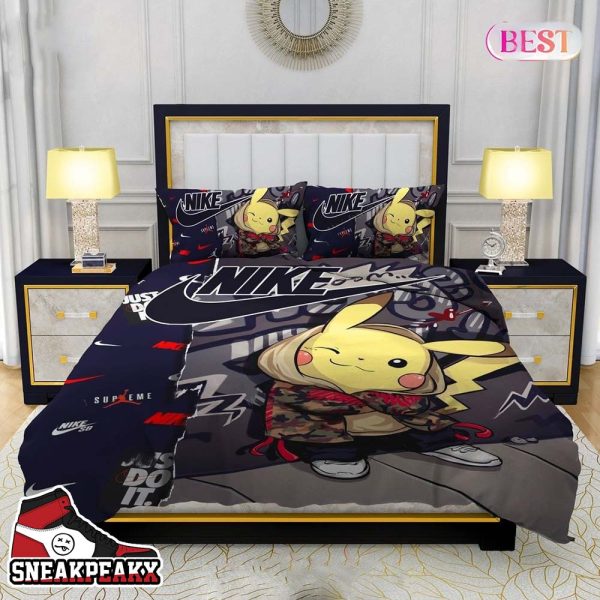 Nike Supreme Pokemon Pikachu Design Home Decor Nike Bedding Set
