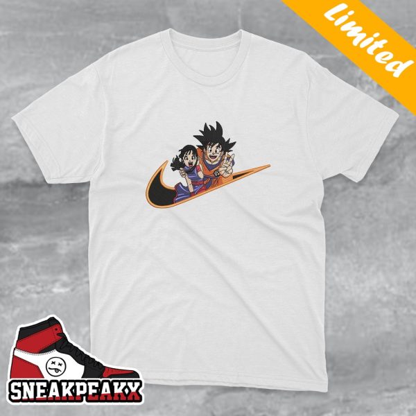Son Goku and Chichi Dragon Ball Z x Nike Swoosh Logo T-Shirt