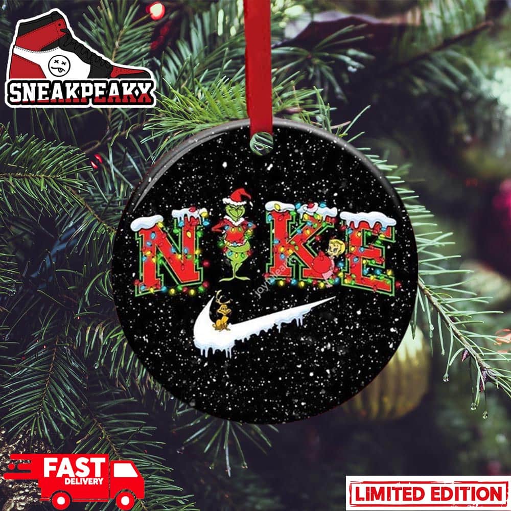Grinch x Nike Logo Brand Christmas Tree Decorations 2023 Holiday Gift For Sneaker Fans Ornament