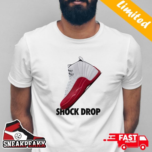 SNKRS Shock Drop Air Jordan 12 Cherry October 12th 2023 Sneaker T-Shirt