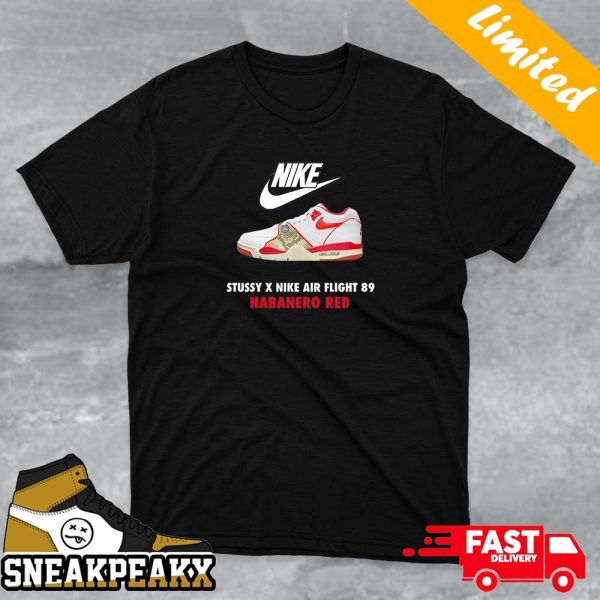 Stussy x Nike Air Flight 89 Habanero Red Unique Sneaker T-shirt