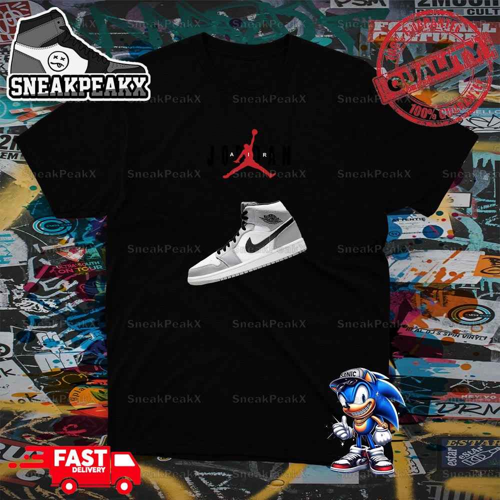 NEW Air Jordan 1 Mid 'Light Smoke Grey' Sneaker T-Shirt