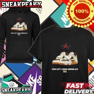 Travis Scott x Air Jordan Jumpman Jack Sail Kicks On Fire Sneaker T-Shirt